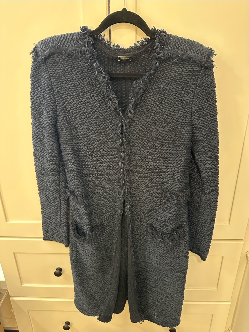 Long Open-Front Knit Blazer Jacket - Charcoal Gray